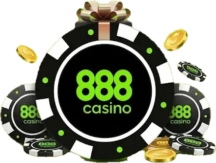 888casino chip with a gift bow and gold coins
