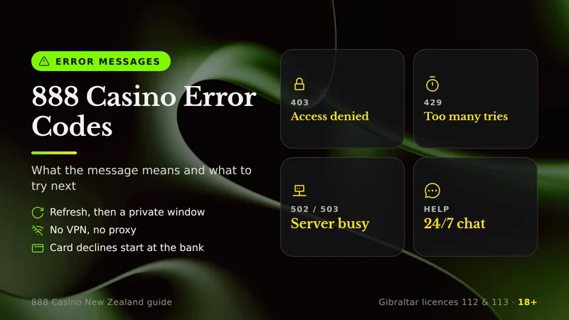 888 Casino error messages and what to do
