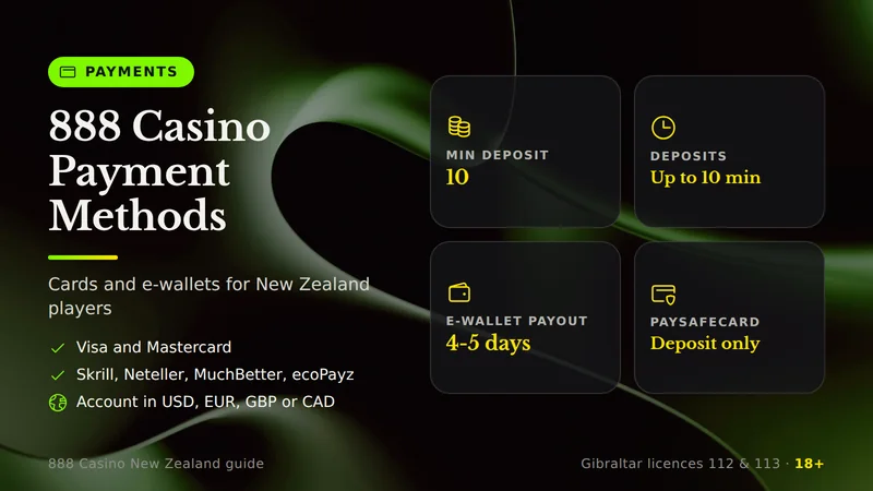Visa, Mastercard and e-wallets at 888 Casino for New Zealand players